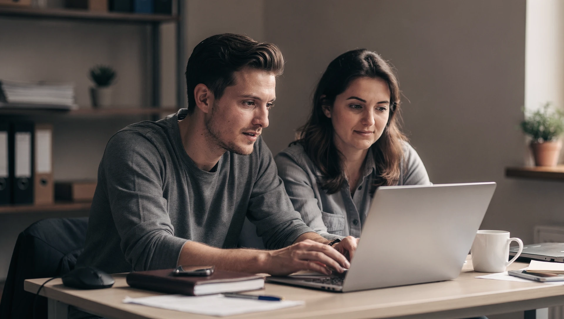Écran avec interface IA, deux personnes qui analysent un résultat ensemble