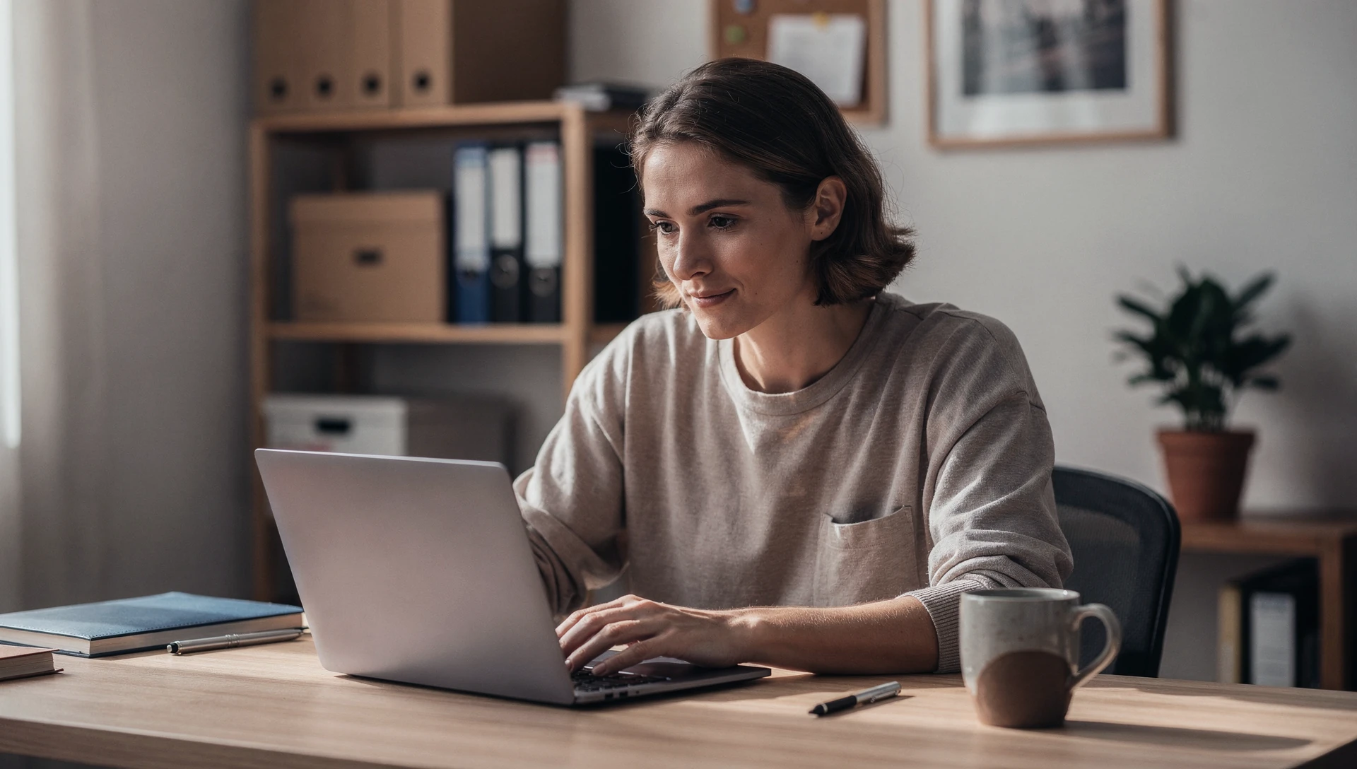 Équipe détendue et concentrée, contexte bureau PME, travail collaboratif